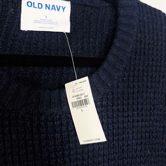 New Old Navy Mens Large L In The Navy Blue Cozy Kelly Waffle Sweater Crew Neck - Picture 5 of 8